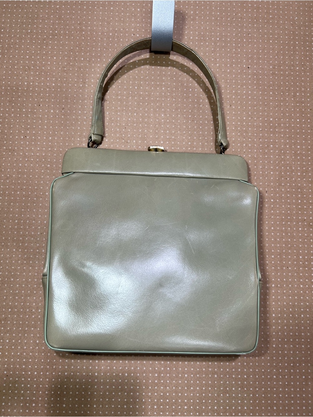 Vintage Paristyle Patent Leather Top-Handle Satchel in Olive Green